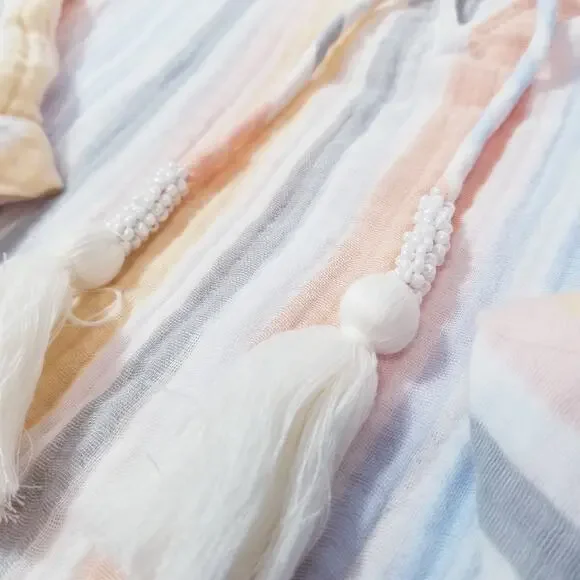 Soft Surroundings Women size PXS Rainbow Striped Tasseled Layered Midi Dress - Picture 8 of 12